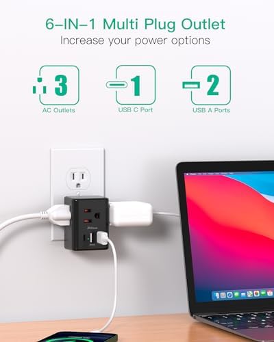 Dual USB Wall Charger & Multi-Plug Outlet Extender – 2 Pack Travel Power Strip for Easy Charging on Cruises & Hotels, ETL Listed, Compact & Lightweight Design for Ultimate Portability