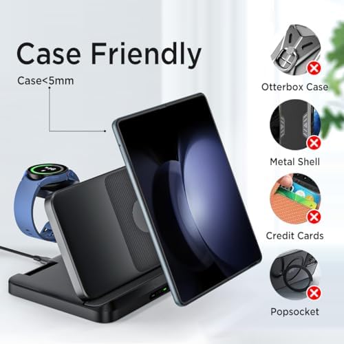 Miimall 3-in-1 Wireless Charging Station for Samsung Galaxy Z Fold Series – Fast Charging Dock for Galaxy Z Flip, Galaxy Watch, and Galaxy Buds – Compact & Foldable Design for Ultimate Convenience and Enhanced Compatibility