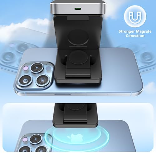 Ultimate 3-in-1 Wireless Fast Charging Station for Apple Devices – Portable Foldable Dock with Mag Safe Compatibility, Ideal for i Phone 16/15/14/13/12 Pro Max, Apple Watch, and Air Pods – Enhanced Speed and Convenience for Travel and Everyday Use