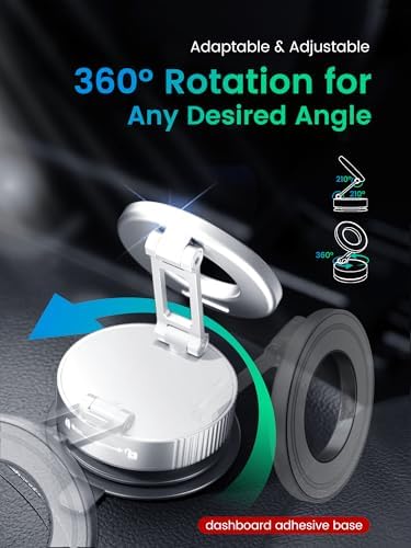 Vacuum Magnetic Phone Holder for MagSafe,Foldable Metal Suction Cup Phone Mount,360° Rotatable Phone Mount for All Smartphones & All Car Models-Black – Enhanced Compatibility and Speed
