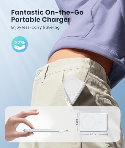 Ultra-Slim 5000 m Ah Magnetic Power Bank – Lightweight Portable Charger with 20 W Fast PD Charging for i Phone 12-16 Pro Max & Air Pods Pro II – Reliable Travel Battery Solution for On-the-Go Power Needs