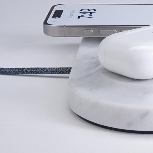 Elevate Your Charging Experience with the Einova Dual Classic Stone – Luxurious Wireless Charging Pad in Genuine Black Marquina Marble, Handcrafted in Italy, Featuring a 6 ft Integrated USB-C Cable for Fast Charging of Smartphones, Wireless Earbuds, and Smartwatches – Unmatched Aesthetics and Broad Compatibility for Qi-Enabled Devices