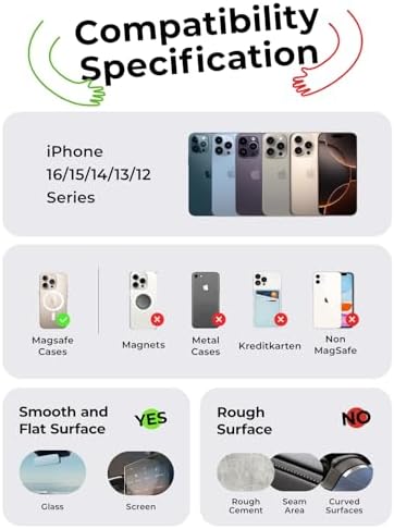 LISEN Premium 360° Adjustable Suction Cup Phone Holder – Versatile Vacuum Magnetic Mount for i Phone 12-16 Pro Max with Enhanced Mag Safe Compatibility, Foldable Design for Effortless Car and Mirror Use, Ultimate Stability on Smooth Surfaces for Safe Driving and Easy Navigation