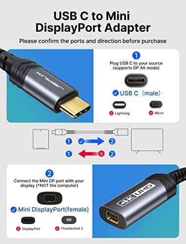 SAUX USB C to Mini Display Port Adapter for 4 K@60 Hz – High-Speed Type C to Mini Display Port Cable for Mac Book Pro 2018/2019, Dell XPS, Samsung Galaxy S21/S20 Plus – Premium Performance in Sleek Grey Design for Enhanced Visuals and Portability