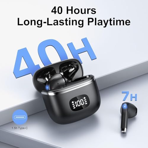 Elevate Your Audio Experience with POMUIC Bluetooth 5.3 Wireless Earbuds – Experience Hi-Fi Stereo Sound with Immersive Deep Bass and Advanced Noise Cancellation – Four ENC Microphones for Crystal-Clear Calls – Dual LED Battery Indicator for Effortless Monitoring – Enjoy Up to 40 Hours of Playtime for Nonstop Enjoyment – Ergonomically Designed for Maximum Comfort During Long Listening Sessions – Effortlessly Connects to Smartphones, Tablets, and Laptops – Transform Your Everyday Listening with Unmatched Clarity and Style!