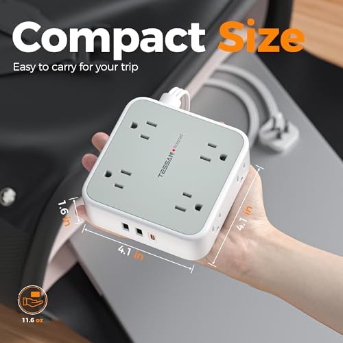 TESSAN Power Strip Tower Surge Protector: 8 AC Outlets & 3 USB Ports (1 USB-C) with 900 Joules Protection, 5 FT Flat Plug Extension Cord – Ultimate Desk Charging Station for Home Office and Dorm Room Efficiency