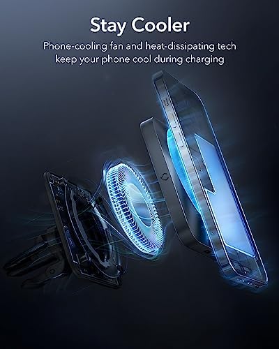 Revolutionize Your Drive with the ESR 15 W Mag Safe Car Mount Charger – Fast Wireless Charging for i Phone 12-16, Featuring Cryo Boost for Optimal Cooling, Apple-Certified Magnetic Phone Charger for Effortless Compatibility and Enhanced Performance on the Go