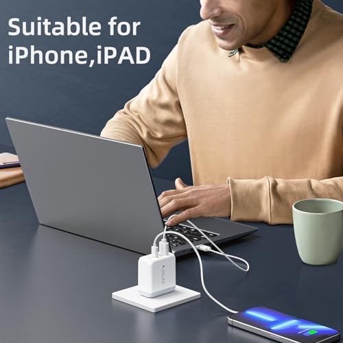 40 W USB C Fast Charger Block – Dual Pack 4-Port Power Delivery Wall Plug with Quick Charge 3.0 for i Phone 16/15/14/13/12/11 Pro Max, Samsung Galaxy & More – High-Speed Multi-Device Charging Solution – Ideal for Home, Office & Travel