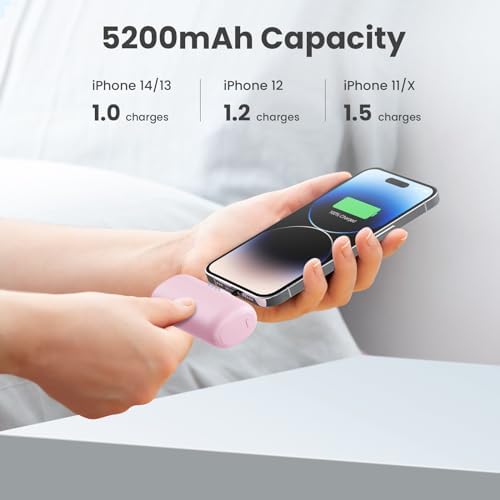 Ultra-Compact 2-Pack i Phone Power Bank – 5200 m Ah PD Fast Charging Mini Portable Charger for Travel – Cordless, Lightweight Battery Pack Compatible with i Phone 14/14 Pro/13/12/11/X/8/7/6 Plus – Essential Charging Solution for On-the-Go Lifestyles
