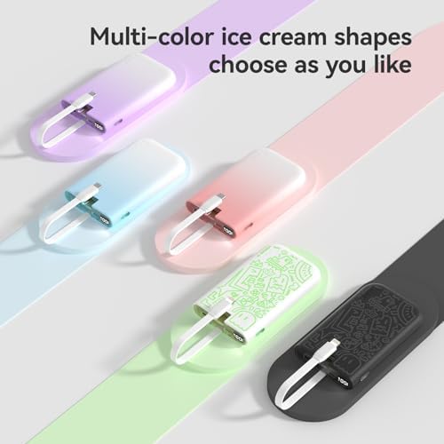imuto Graffiti Style 20000 m Ah Portable Charger with Built-in Lightning Cable – 22.5 W Fast Charging Power Bank for i Phone, Samsung, i Pad, and All Smartphones – Essential Travel Accessory with LED Battery Display and Unique Design