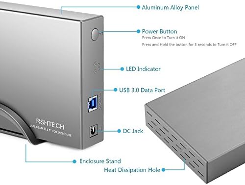 RSHTECH 3.5-Inch Aluminum USB 3.1 Gen 1 HDD Enclosure with Type C to SATA Connectivity – Ultra-Fast External Dock Case for 16 TB Drives, Perfect for SSD and HDD Data Management, Quick Setup & Enhanced Durability