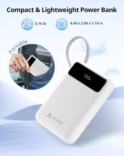 Ultra-Compact 10000 m Ah Travel Power Bank with 22.5 W PD Fast Charging – Built-In Type-C Cable & Dual USB Outputs for Ultimate Device Compatibility – Lightweight & Portable High-Capacity Phone Charger with Advanced Safety Features for i Phone 16/15/14/13/12/11, Samsung Galaxy, and More