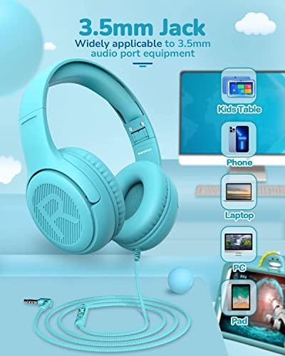 Premium Volume-Limiting Kids Wired Headphones with Microphone – Ultimate Hearing Protection at 85/94 d B – Foldable On-Ear Design for Effortless Travel – Perfect for Learning, Gaming, and Entertainment – Universal 3.5 mm Compatibility for All Devices