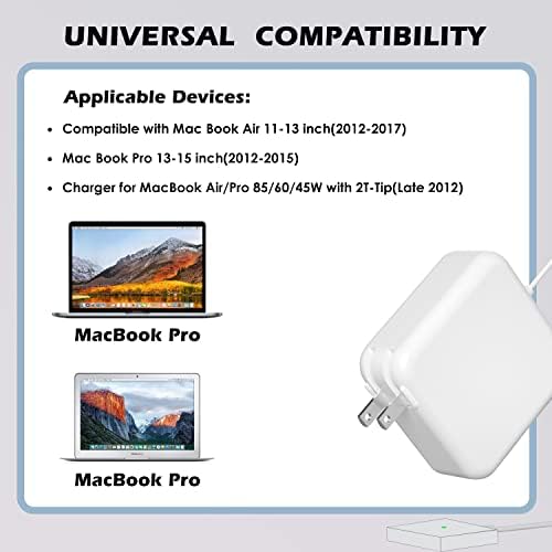 85 W T-Tip Magnetic Charger for Mac Book Pro & Air (2012-2017) – Enhanced Safety Features, Travel-Ready Design, and Efficient Charging Performance with Smart LED Indicators for Seamless Connectivity and Reliable Power Supply