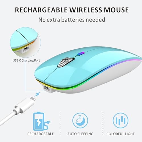 Uiosmuph G12 Slim Rechargeable LED Wireless Silent Mouse – Ultra-Portable USB Optical Computer Accessory with Type C Adapter for Seamless Compatibility and Noise-Free Operation in Blackish Green