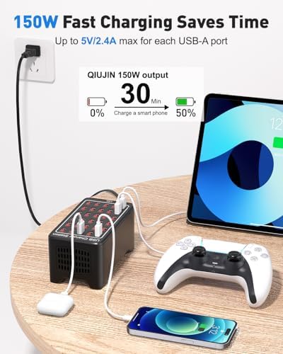 High-Speed 30-Port USB Charging Station – 150 W/30 A Multi-Device Rapid Charger with Smart Detect Technology for Efficient Charging of Smartphones, Tablets, and More – Ideal Travel and Desktop Solution for Busy Professionals and Families