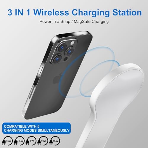 Revolutionize Your Charging Routine with the 3-in-1 Magnetic Wireless Charging Station for Apple Devices – Fast Charge Your i Phone 15/14/13/12/Pro/Pro Max, Apple Watch, and Air Pods in One Sleek, Portable Design – Ultimate Compatibility and Organization for the Modern User – Compact and Tangle-Free Solution for Home, Office, and Travel – Stylish White Finish for Any Environment
