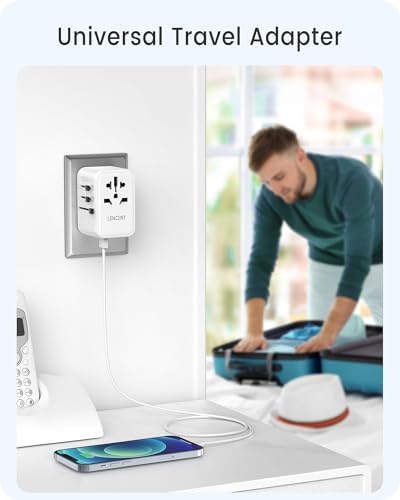 LENCENT 20 W Fast Charging Universal Travel Adapter – Compact International Power Converter with Dual USB and USB Type-C Ports – Ultimate Solution for Worldwide Device Charging in USA, UK, EU, and AUS (Black) – Reliable and Safe Charging for Global Explorers