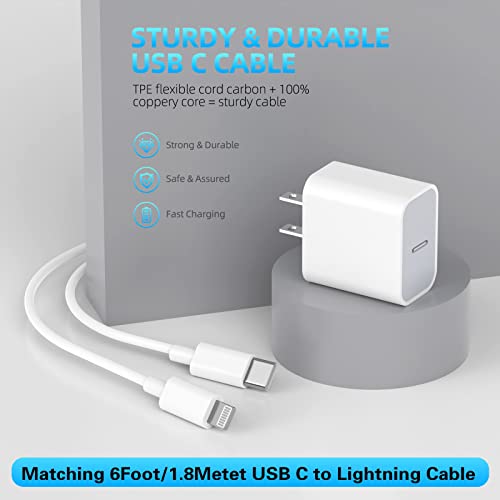 MFi Certified 6 FT USB C to Lightning Charging Cable Pack – Fast Charging i Phone Adapter for 14 Pro Max, 14 Plus, 13 Mini, 12, 11, X, SE & Air Pods – Durable, High-Speed Charging Solution for Apple Devices with Enhanced Compatibility