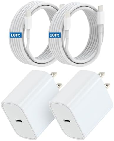 Premium Dual-Pack 20 W USB-C Fast Charger with 10 FT Cables for i Phone 16/15 & i Pad – Ultimate Power Solution for On-the-Go Charging – Extensive Compatibility & Enhanced Safety Features – Ideal for Home, Office, and Travel Use