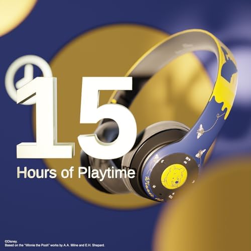 Winnie The Pooh Wireless Bluetooth Headphones | Over-Ear Disney Audio Headset with Built-in Mic | 15-Hour Playtime for Ultimate Listening | Perfect Gifts for Disney Fans of All Ages | Comfort-Focused Design with Enchanting Sound Quality | Broad Compatibility with Bluetooth Devices