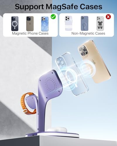 Revolutionary EXW Multi-Device Wireless Charging Hub: High-Performance Mag Safe Charger for i Phone 16/15/14/13/12, Apple Watch Series 1-9, and Air Pods – Sleek Black Finish with LED Charging Indicator & Complimentary Adapter for Effortless Device Management