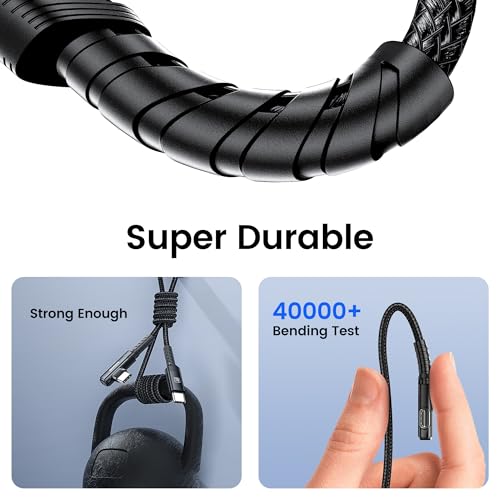 10 ft USB C to USB C Charger Cable (2-Pack) – 60 W Fast Charging Type C Cord with Right Angle Connector for i Phone 16, 15 Pro Max/Plus, Mac Book Air, Samsung S23 Ultra/S22, Note 20 – Superior Durability & Enhanced Ergonomics for Optimal Device Performance