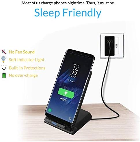 Pacroban Fast Wireless Charging Stand in Black Leather – 10 W & 7.5 W Qi-Compatible Charger with AC Adapter for i Phone XR, Galaxy S10 & More – Elegant Phone Charging Station with Smart Safety Features for Effortless Power Delivery and Stylish Organization