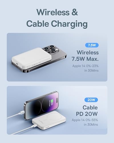 Baseus Magnetic Portable Charger for i Phone – 5,000 m Ah Qi2 Certified Wireless Power Bank with 15 W Mag Safe Compatibility & 20 W USB-C Fast Charging for i Phone 16/15/14/13/12 – Sleek, Lightweight Design for On-the-Go Power Solutions