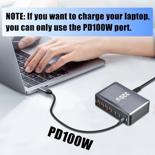 SITONG 320 W Ga N III Ultra-Compact Multi-Port USB-C Charging Hub – High-Efficiency 8-Port Power Adapter for Mac Book Pro, i Phone 15/14/13/12/11 & Galaxy S24/S23 – Experience Lightning-Fast 100 W Quick Charge Technology for Efficient On-the-Go Power Solutions – Perfect for Tech Professionals & Frequent Travelers – Unleash Versatile Charging with Sleek, Durable Design