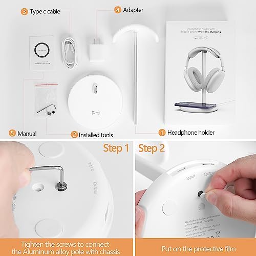 Upgrade Your Desk with the All-in-One Wireless Headphone Stand & Fast Charging Dock – Sleek Organizer for i Phone 15/14/13/12/11 & Air Pods Pro/3/2, Premium White Finish Ideal for Gamers and Music Aficionados, Optimize Your Workspace Efficiency and Connectivity