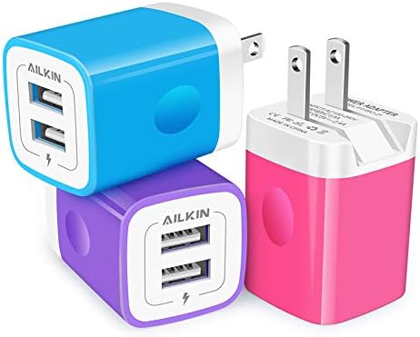 AILKIN 3 Pack Foldable Wall Charger – Dual USB Fast Charging Block for i Phone 16/15/14/13/12/11 & Android Devices – Compact AC Adapter for Enhanced Portability & Speed – Ideal for Home, Office, & Travel – Safety Features for Overcharge Protection