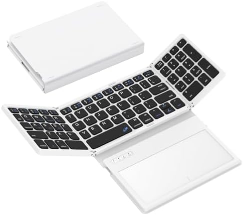 Ultimate Portable Bluetooth Keyboard with Touchpad – Foldable Full-Size Wireless Keyboard for Windows, Android & Mac – Sync 3 Devices, Premium PU Leather Design for Travel & Home Use