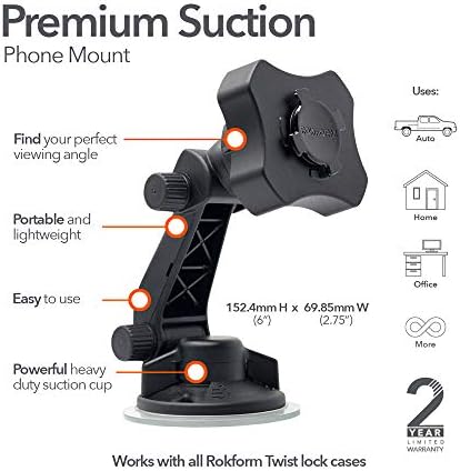 Rokform Premium Adjustable Windshield Phone Mount: Secure Suction Cup Holder with 360-Degree Rotation & 210-Degree Tilt for Enhanced Navigation – Compatible with All Rokform Twist Lock Cases for Ultimate Versatility and Safety on the Road