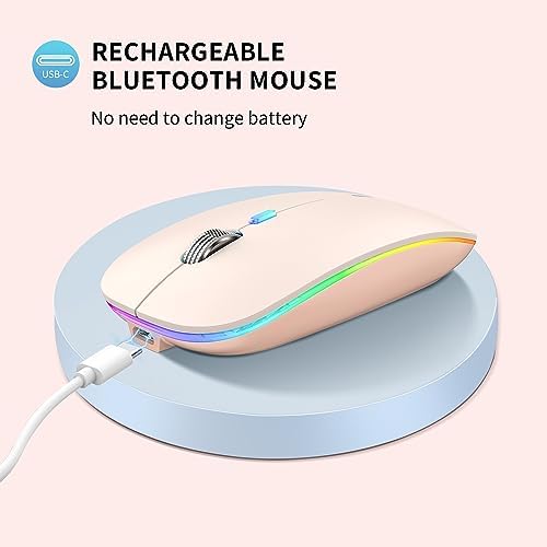 TENMOS Sleek LED Bluetooth Mouse – Ultra-Quiet Rechargeable Wireless Mouse with Type C Adapter for Laptops, Mac Books & i Pads – Bluetooth 5.1 & 2.4 GHz Universal Compatibility in Vibrant Blue – Perfect for Home, Office, and On-the-Go Productivity