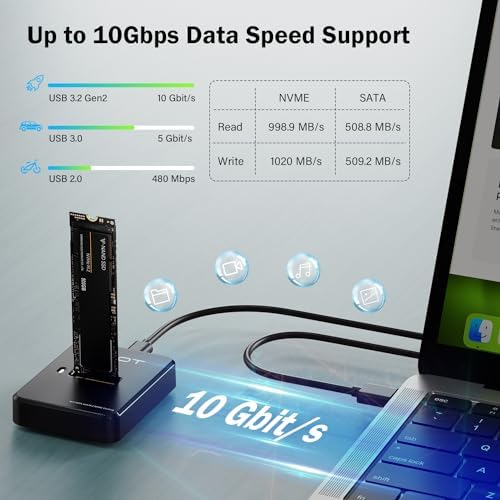 Ultra-Fast M.2 NVMe & SATA to USB-C Docking Station with RGB Lighting – Versatile SSD Reader for M Key & B+M Key Drives, Compatible with 22110, 2280, 2260, 2242, 2230 Sizes – Ideal for Professionals Seeking Quick Data Transfer and Stylish Storage Solutions