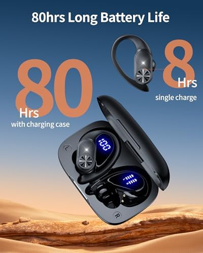 Poc Buds Wireless Bluetooth Earbuds – 80 Hours Playtime, Deep Bass Sound with Digital Display, IPX7 Waterproof Sports Earphones, Ergonomic Earhooks for Secure Fit, Compatible with TV, Phone & Laptop – Stylish Olive Design for Active Lifestyles
