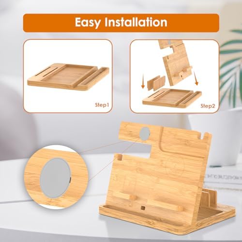 Eco-Friendly Bamboo Multi-Device Wireless Charging Station for i Phone, i Pad & Air Pods – Fast, Sleek, and Versatile Charger Stand for All i Phone Models 14/13/12/11 Pro Max/X/Xs Max/8, Air Pods Pro, & i Watch Series SE, 2-8 – Enhance Your Workspace with Sustainable Power Solutions