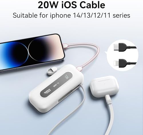 Ultra-Portable 10,000 m Ah Power Bank with Retractable Cable & USB-C to Lightning Compatibility – 30 W Fast Charging Battery Pack for i Phone 16/15/14/13 & Samsung Devices – LED Display for Easy Monitoring – Essential Travel Charger for On-the-Go Power Solutions