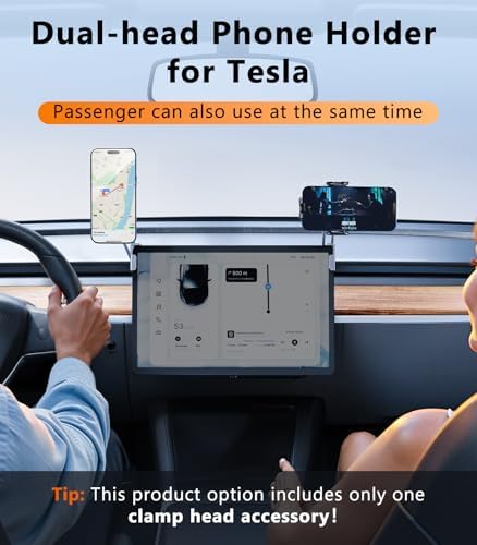 Dual Head Tesla Phone Mount Model Y/3 2026 2025 2024 2023 2022 2021, [Magnetic/Clip] Car Accessories for Tesla Screen Phone Holder Stand, (Fit for Tesla Model Y(Juniper)/3(Highland)) – Enhanced Compatibility and Speed