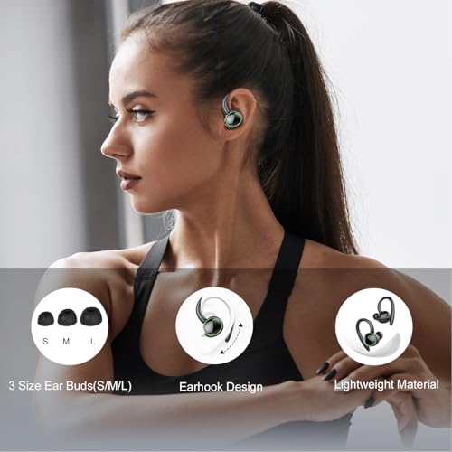 Ultimate Wireless Earbuds with Bluetooth 5.3 – Sport-Ready Headphones Featuring Advanced ENC Noise Cancellation, 48-Hour Battery Life, Secure Fit Earhooks, Deep Bass Sound, and IP7 Waterproofing for Peak Performance – Sleek Black Design for Active Users