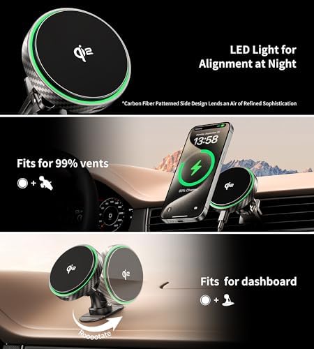 Revolutionary Qi2 Certified 15 W Mag Safe Wireless Car Mount Charger – 360° Rotatable Design for i Phone 12 to 16 Series, Perfect for Dash & Vent Installation – Ultimate Magnetic Charging Solution for Modern Drivers