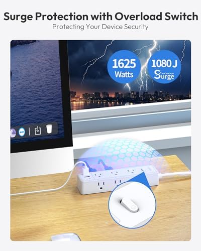 Stylish Pink Surge Protector Power Strip by NTONPOWER – 15 FT Flat Extension Cord with 9 AC Outlets & 3 USB Ports (1 USB-C), 1080 J Surge Protection for Home, Dorm, and Desk Use – Perfect for Women Seeking Efficiency and Aesthetic