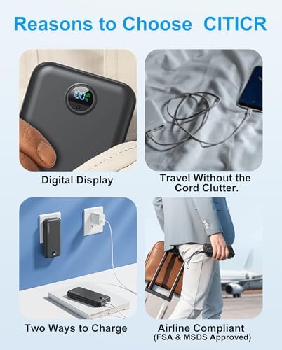 Ultra-Fast Portable Phone Charger with 12000 m Ah Capacity – All-in-One Power Bank with Integrated Cables, Wall Plug, and LED Display for i Phone, i Pad, Samsung – Essential Travel Companion for Uninterrupted Connectivity