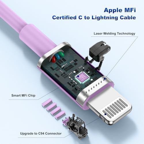 Dual-Port 45 W USB C Car Charger Adapter for Apple Devices – MFi Certified Fast Charger with 3 ft Lightning Cable (Pack of 2) – Rapid Charging for i Phone 14/13/12/11 Pro Max, i Pad, and Air Pods – Durable & Portable Power Solution for On-the-Go Lifestyle
