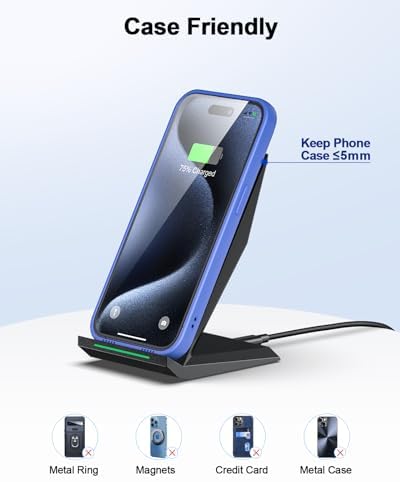 NANAMI Dual Pack Fast Wireless Charging Stands – Qi Certified for i Phone 16/15/14/13/12 Pro Max & Samsung Galaxy S24/S23/S22/S21/S20, Google Pixel Compatible – Effortless Cable-Free Power for All Devices