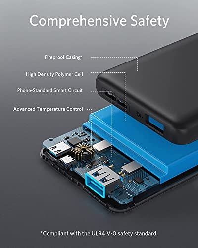 Anker Power Core 10 K Portable Charger – Ultra-Compact 10,000 m Ah Power Bank with Fast USB-C Charging and Power IQ Technology for i Phone, i Pad, and More – Lightweight Travel Essential for On-the-Go Power Solutions