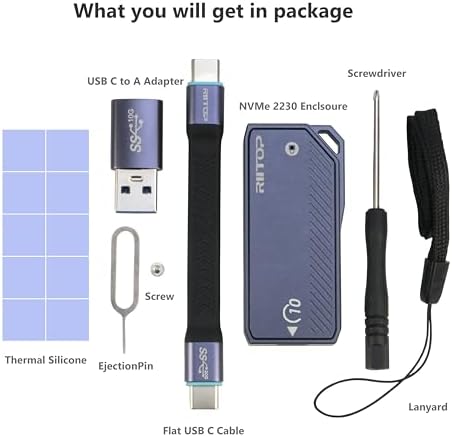 RIITOP M.2 2230 USB-C Enclosure – Ultra-Fast 10 Gbps Aluminum SSD Adapter for M Key NVMe & B+M Key SATA Drives, Compact 22 x 30 mm Design for Enhanced Portability and Seamless Compatibility with Windows, mac OS & Linux