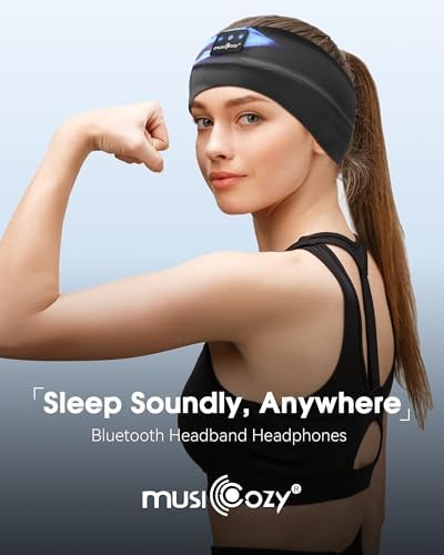 MUSICOZY Bluetooth 5.4 Sleep Headband – Ultra-Thin Stereo Earbuds for Uninterrupted Comfort and Performance, Sweat-Resistant for Active Lifestyles & Serenity (White Red) – Elevate Your Audio Experience with Innovative Design and Superior Sound Quality