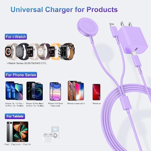 Revolutionary 2-in-1 USB C Charger for Apple Watch & i Phone – 6 FT Magnetic Fast Charging Cable with USB-C Wall Adapter – Compatible with Apple Watch Series 8/7/6/SE/5/4 & i Phone 14/13/12 – Ultimate Convenience & Enhanced Durability for On-the-Go Charging Solutions